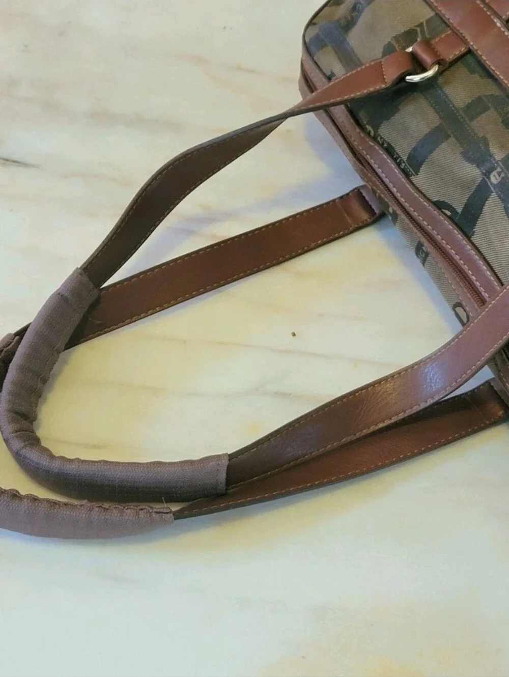 Etienne Aigner Signature Monogram Canvas Satchel Bag | Brown Trim | Gold